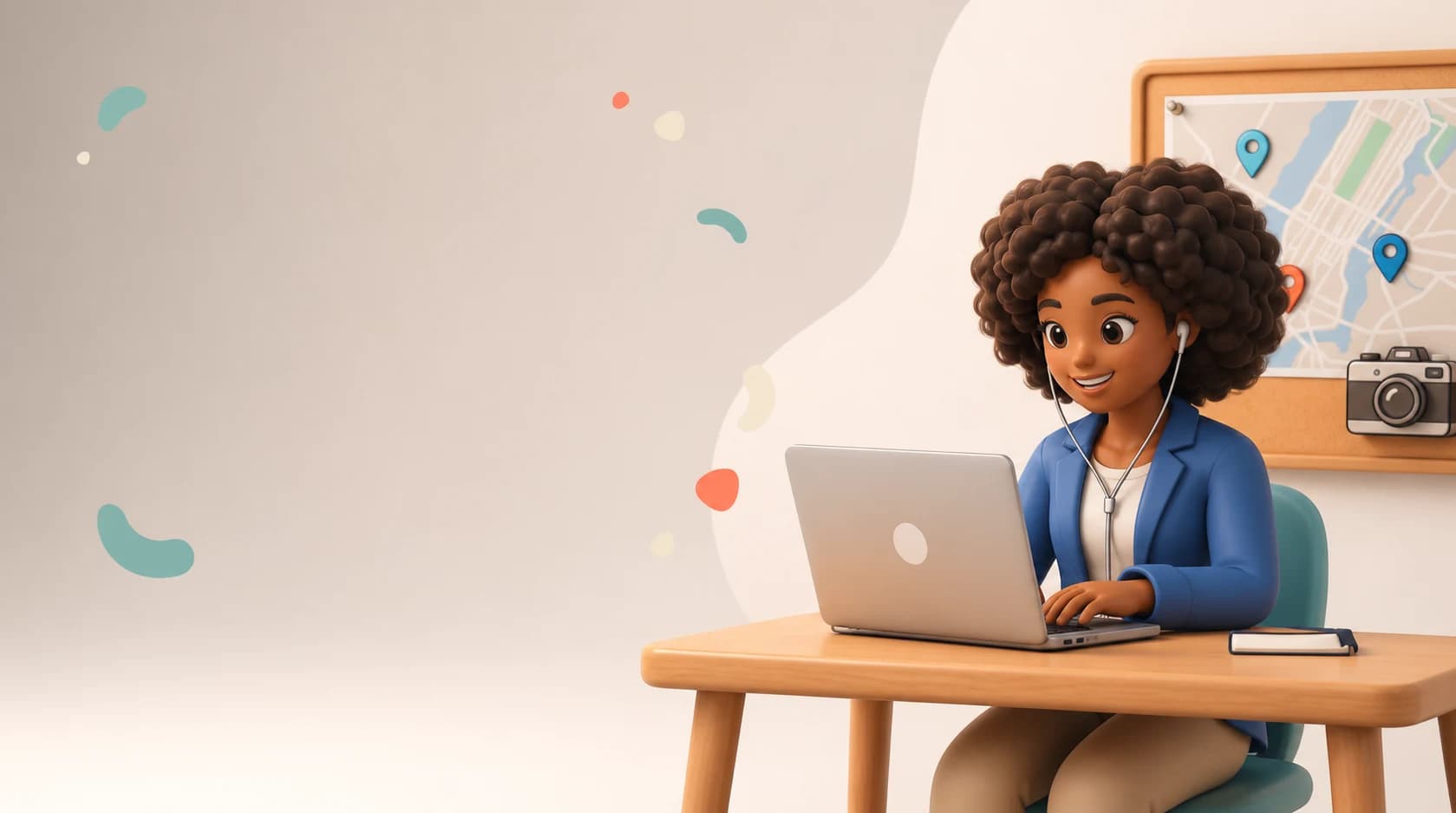 A local creator building a profile at her computer